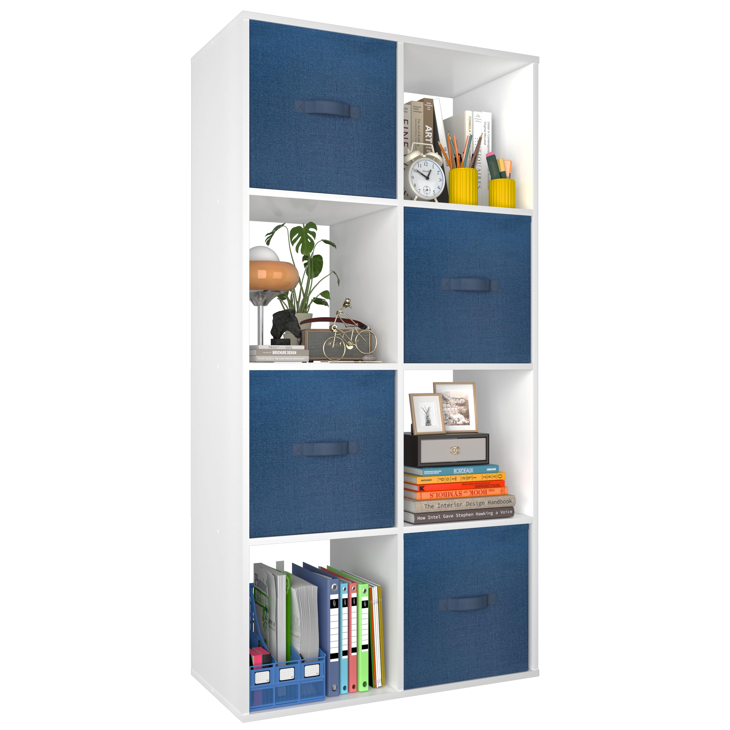 PrimeZone Stackable 8 Cube Storage Organizer: Wood Cubes Shelf Fits Cubby Bins - Square Cubicle Bookshelf Cabinet for Closet Bedroom - Open Storage