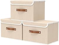 Vista 16 de OUTBROS Cajas de almacenamiento, contenedores de almacenamiento plegables con tapas, cestas de almacenamiento de tela de algodón y lino con asa