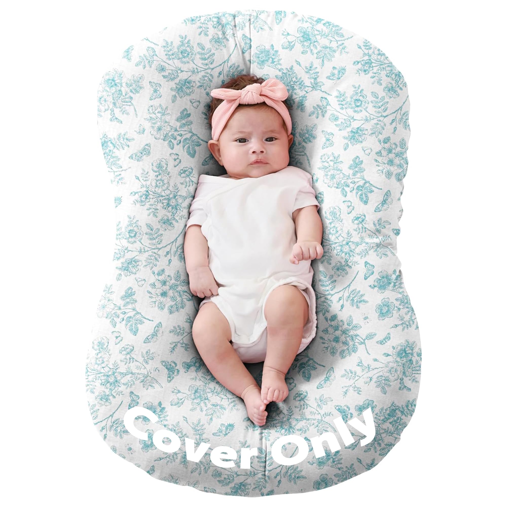 Housse Snuggle Me Lounger en mousseline de coton fleur bleue