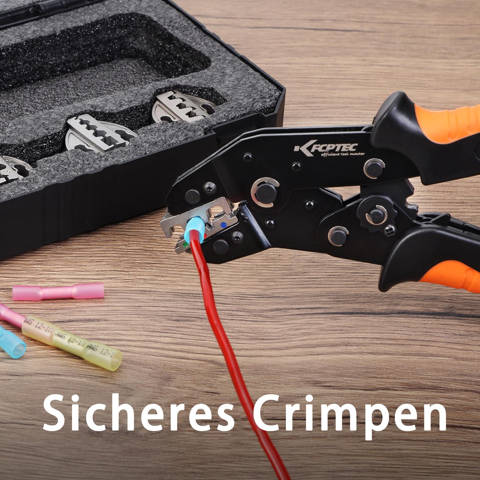 KF CPTEC Crimpzangen-Set, 6-teilig, für Koaxialkabel | Wechselbacken für isolierte und unisolierte Kabelschuhe, Aderendhülsen und Solarstecker