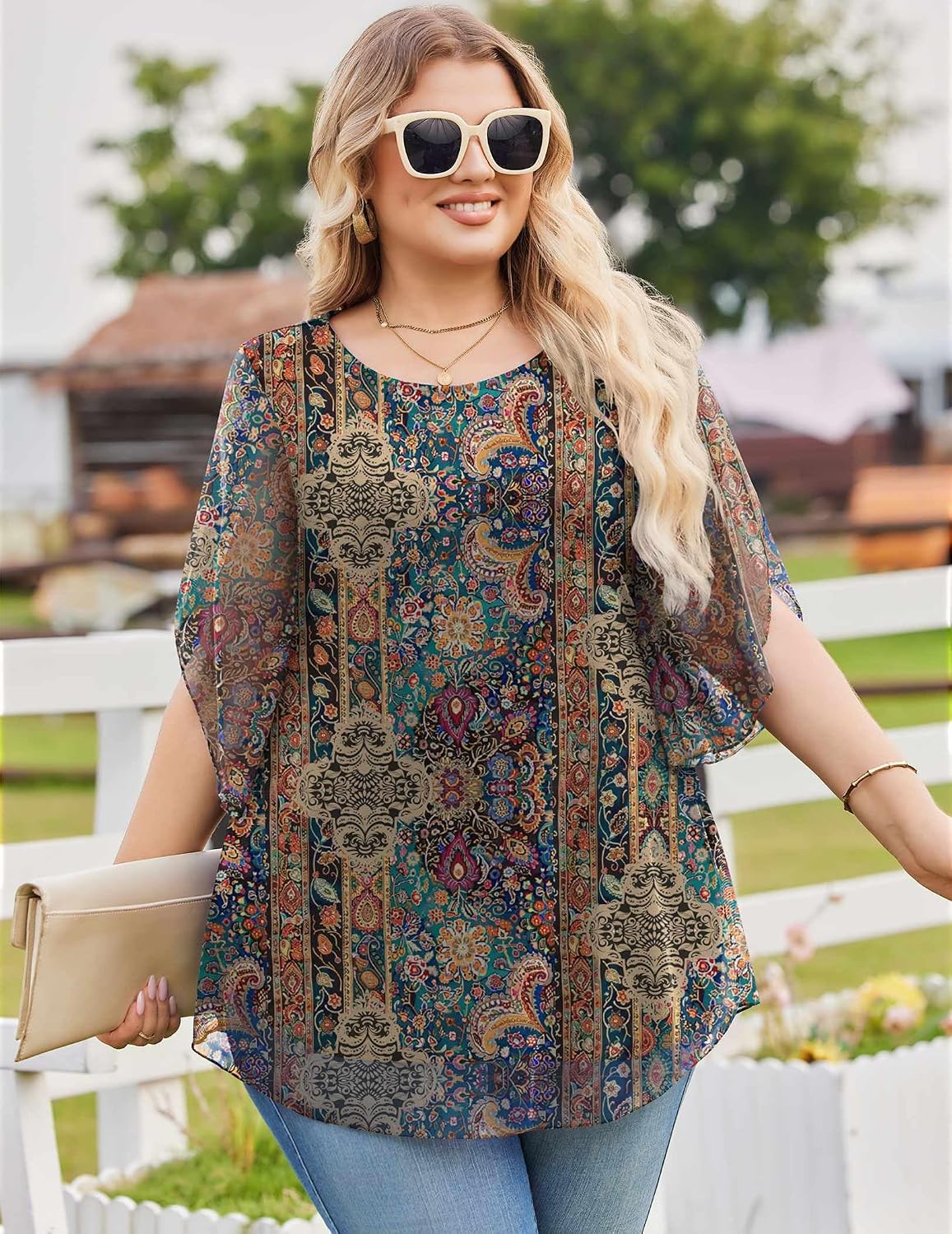 IN'VOLAND Women Plus Size 3/4 Sleeve Tops Dressy Double Layers Mesh Blouses image 2