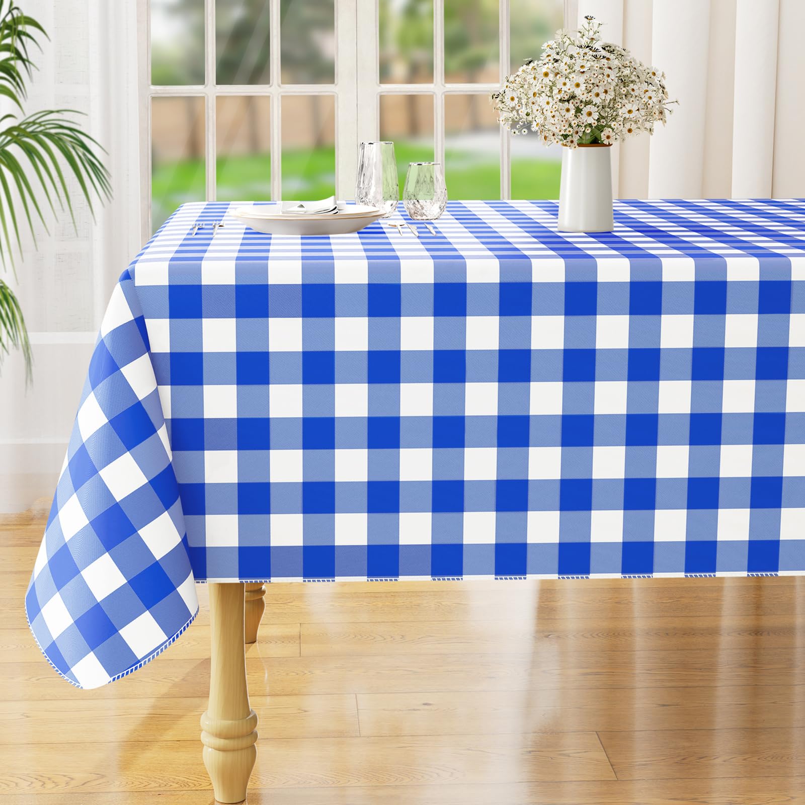 misaya Square Waterproof Vinyl Table Cloth, Buffalo Flannel Backed Tablecloth, Wipeable Plastic Table Cover for Seaside, Picnic, Outdoor (54" x 54",