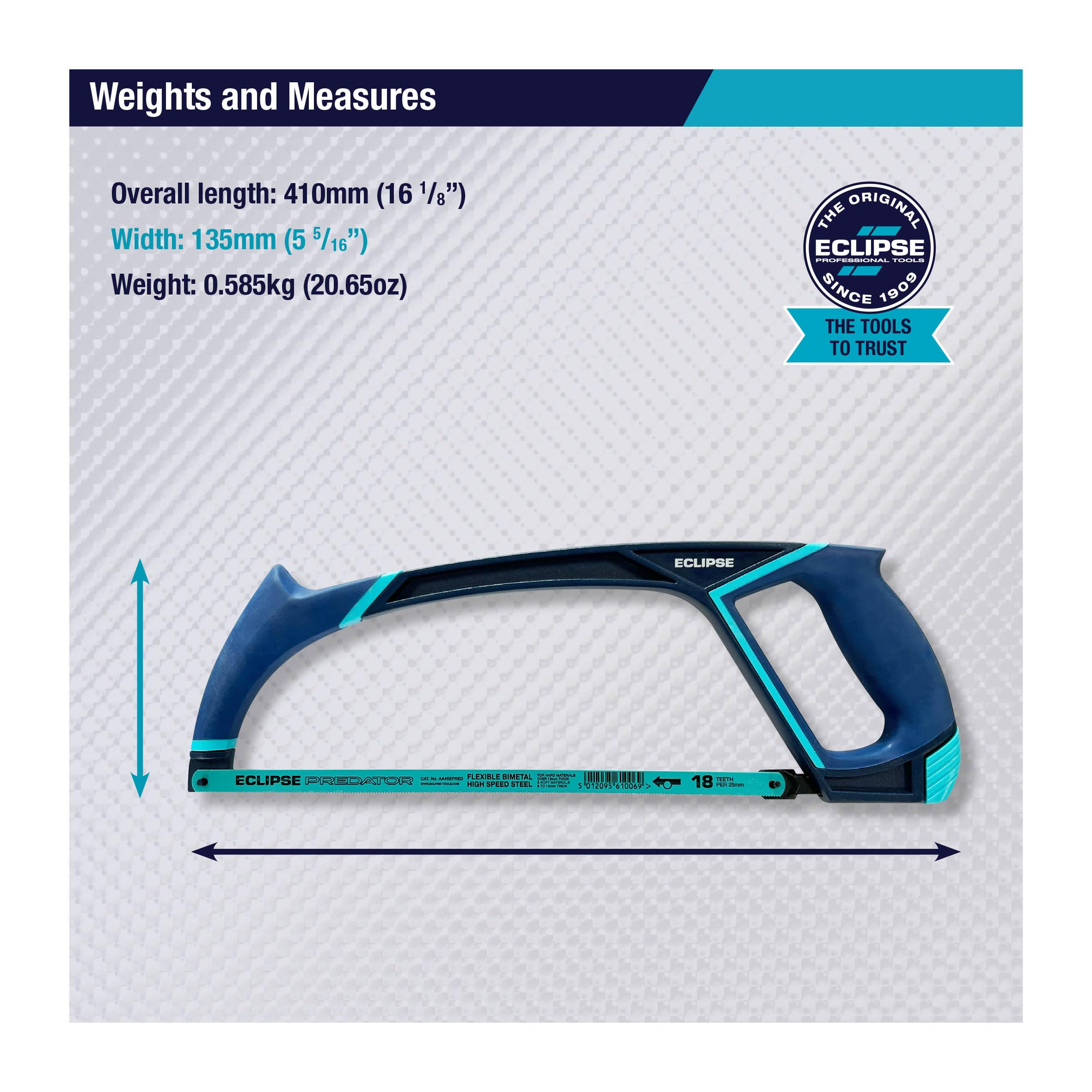 Eclipse Professional Tools EPH2PS Juego de sierra de calar (12") y minisierra (6")-Juego de sierra de mano ergonómica con empuñadura de confort para corte de metal y mecanismo de cambio rápido de hoja