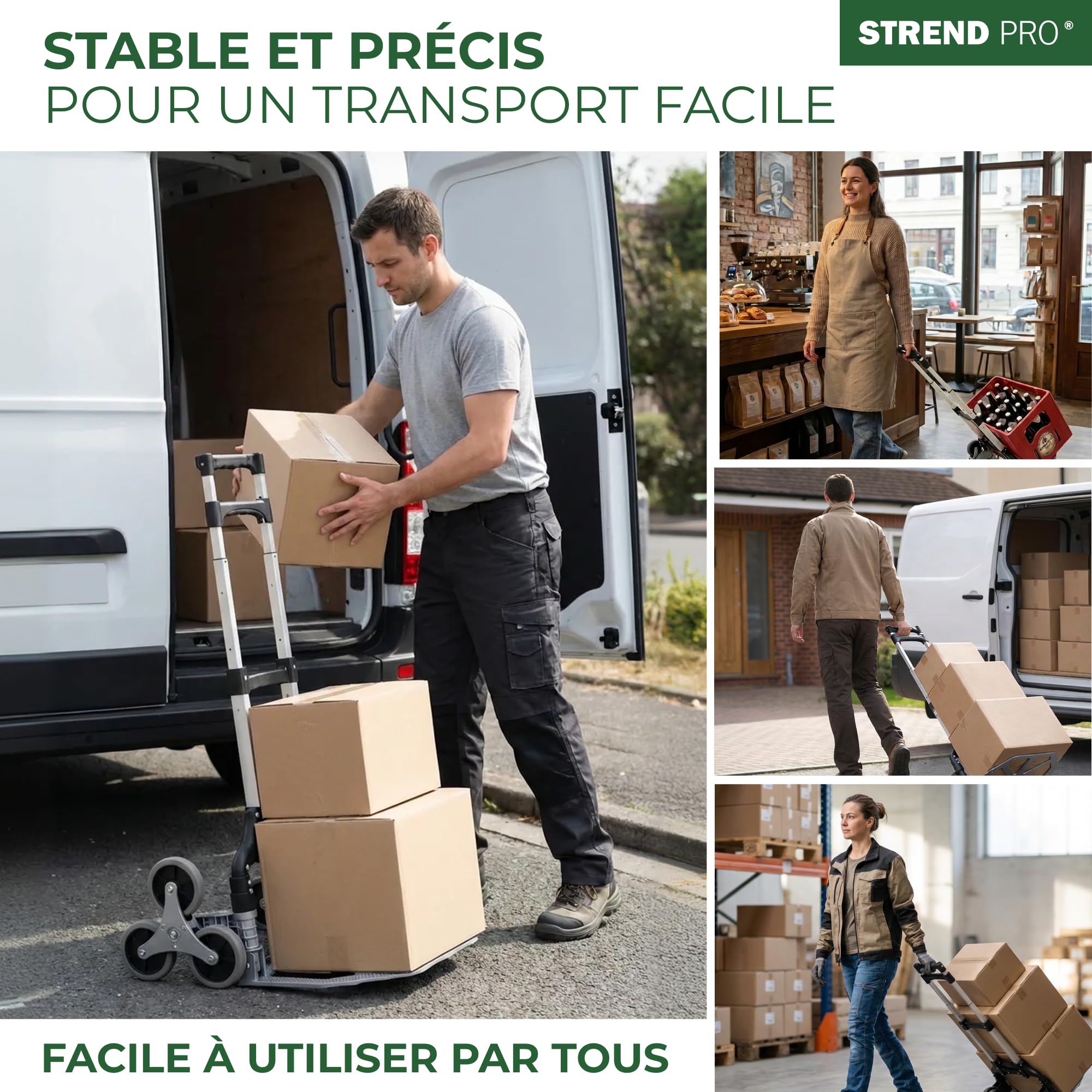 STREND PRO Diable Monte-Escalier 80kg | Diable Pliable avec Systeme A 3 Roues | Chariot Robuste pour Escaliers & Marches | Diable Reglable en Hauteur & Compact