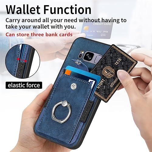 Miniatura 4 de Asuwish Funda de teléfono para Samsung Galaxy S8 con protector de pantalla de vidrio templado y soporte de anillo delgado, soporte para tarjeta de