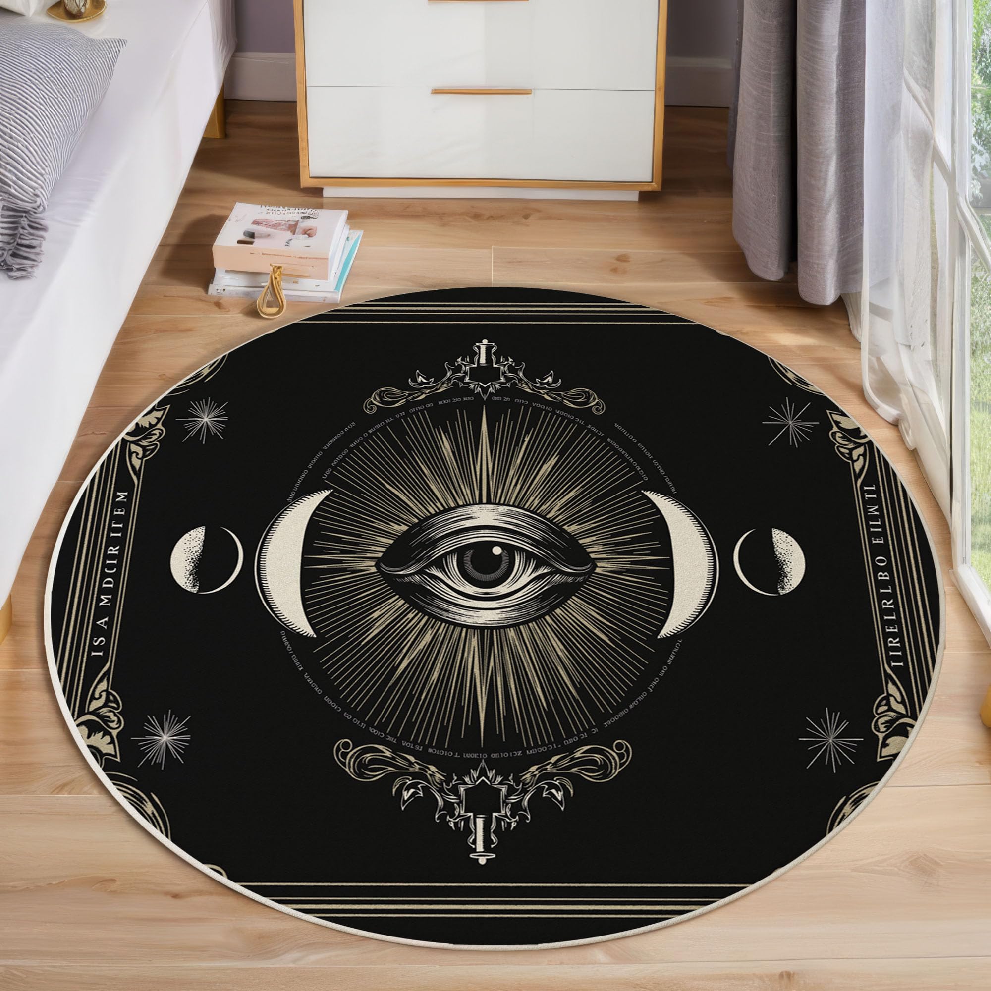 Tapis rond cartes de tarot rétro antidérapant salon 80cm