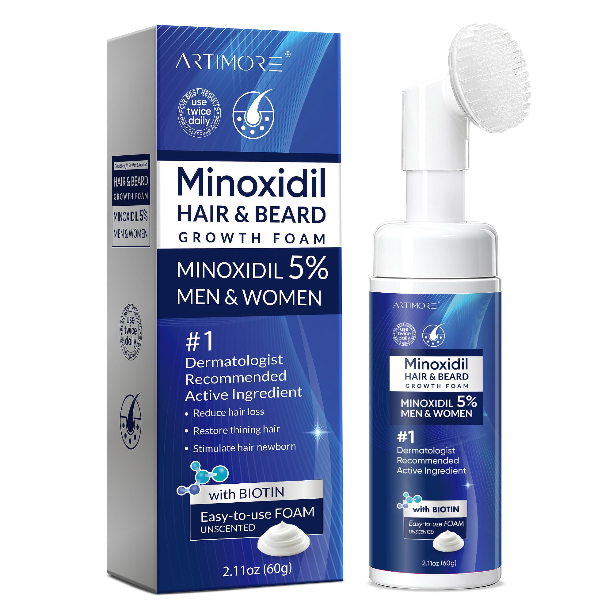 5% Minoxidil Foam for Men, Minoxidil for Men, Minoxidil for Women Hair Growth with Biotin & Castor Oilfor Thicker, Fuller Hair, Fast-Absorbing Formula (60ml, Foam-1pcs)