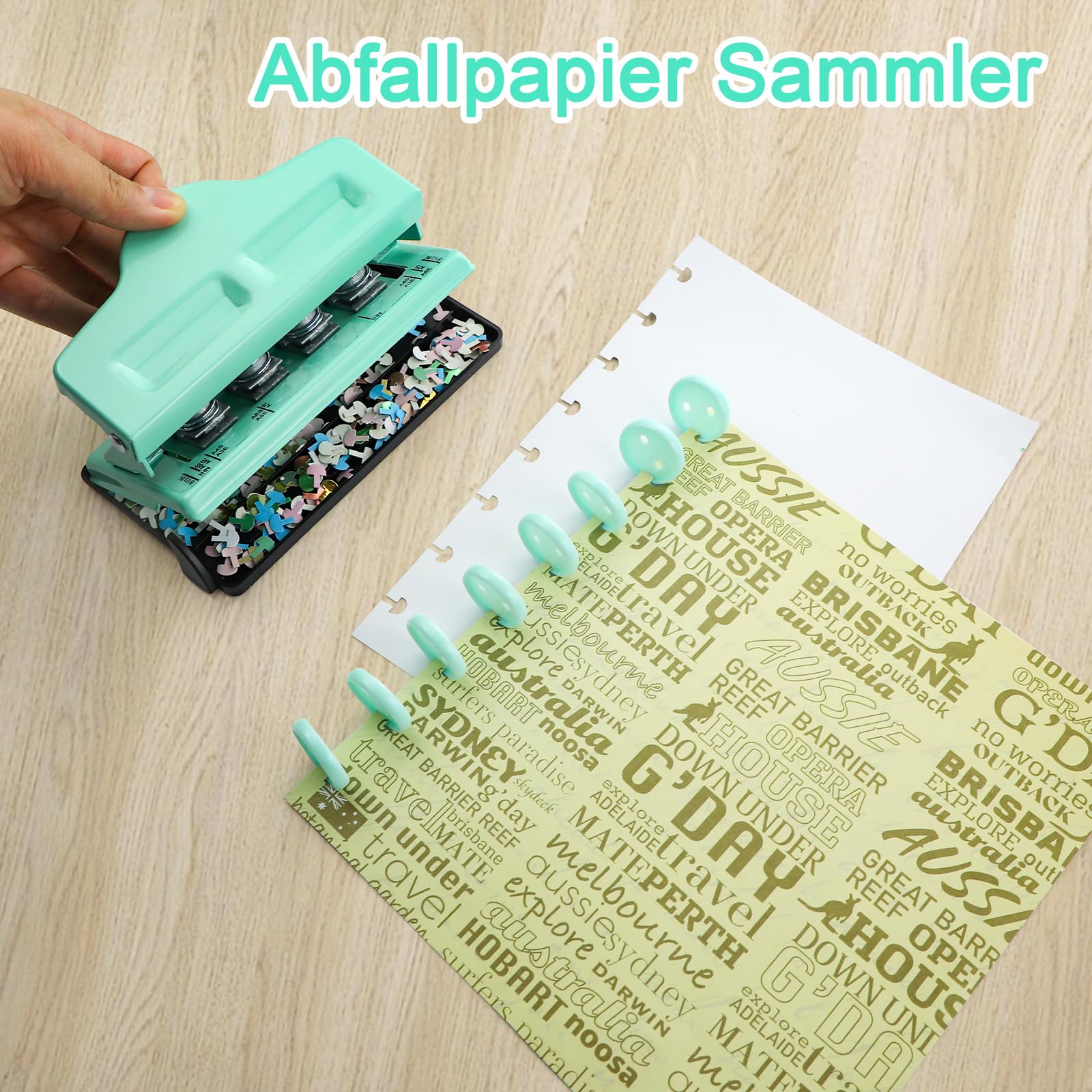 Perforatrice per funghi, regolabile con 4 fori, foratrice con 11 dischi per rilegatura, planner felici, fustellare la propria carta, quaderni (verde)