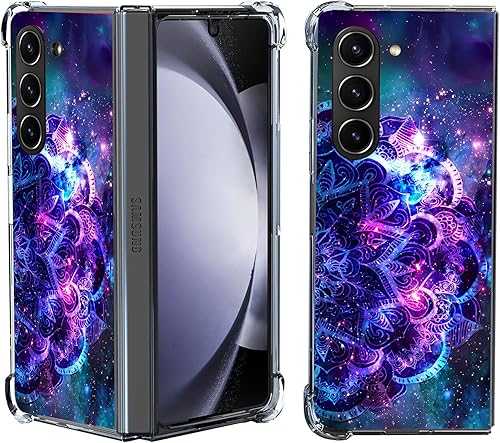 Funda para Galaxy Z Fold 5, diseño de mandala morado, protección contra caídas a prueba de golpes, de cuerpo completo, resistente a los arañazos,