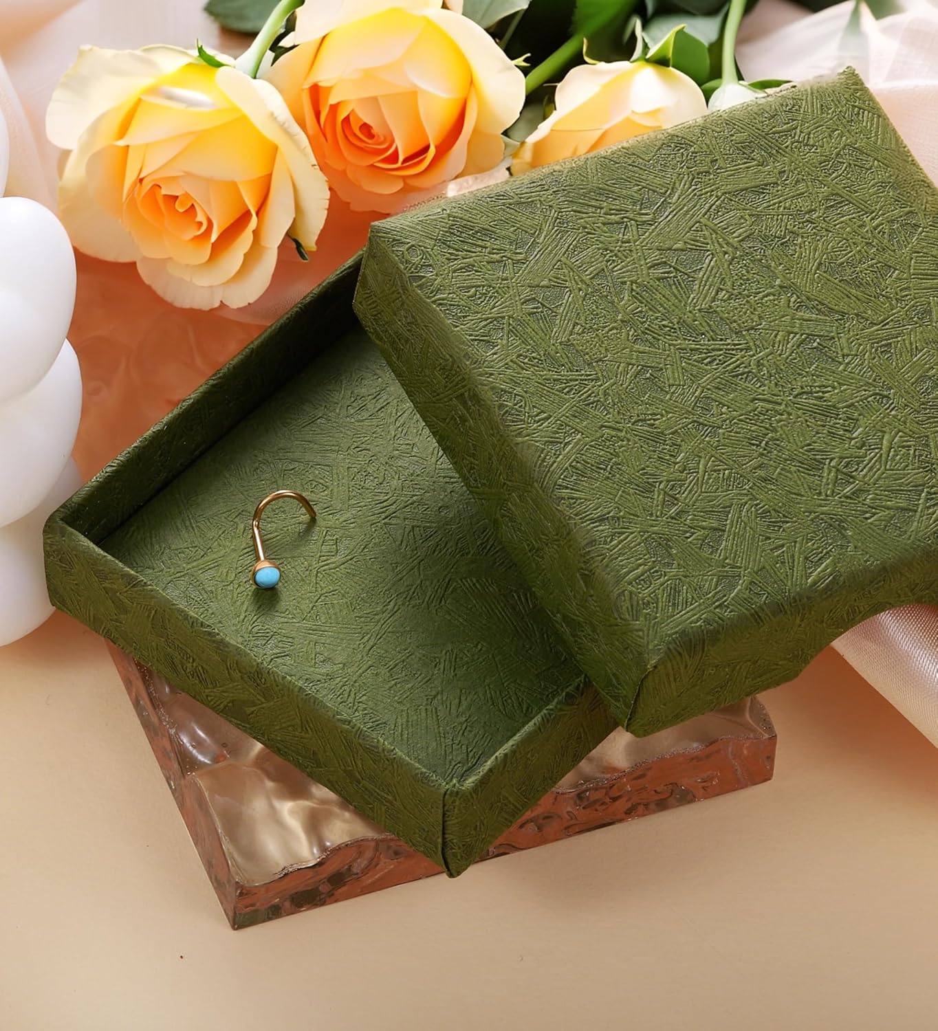 G23 Titanium Nose Rings Studs 3MM Turquoise Moonstone Corkscrew Nose Rings 20G 14K Gold Hypoallergenic Screws Nose Piercings Jewelry for Women Men - Image 4