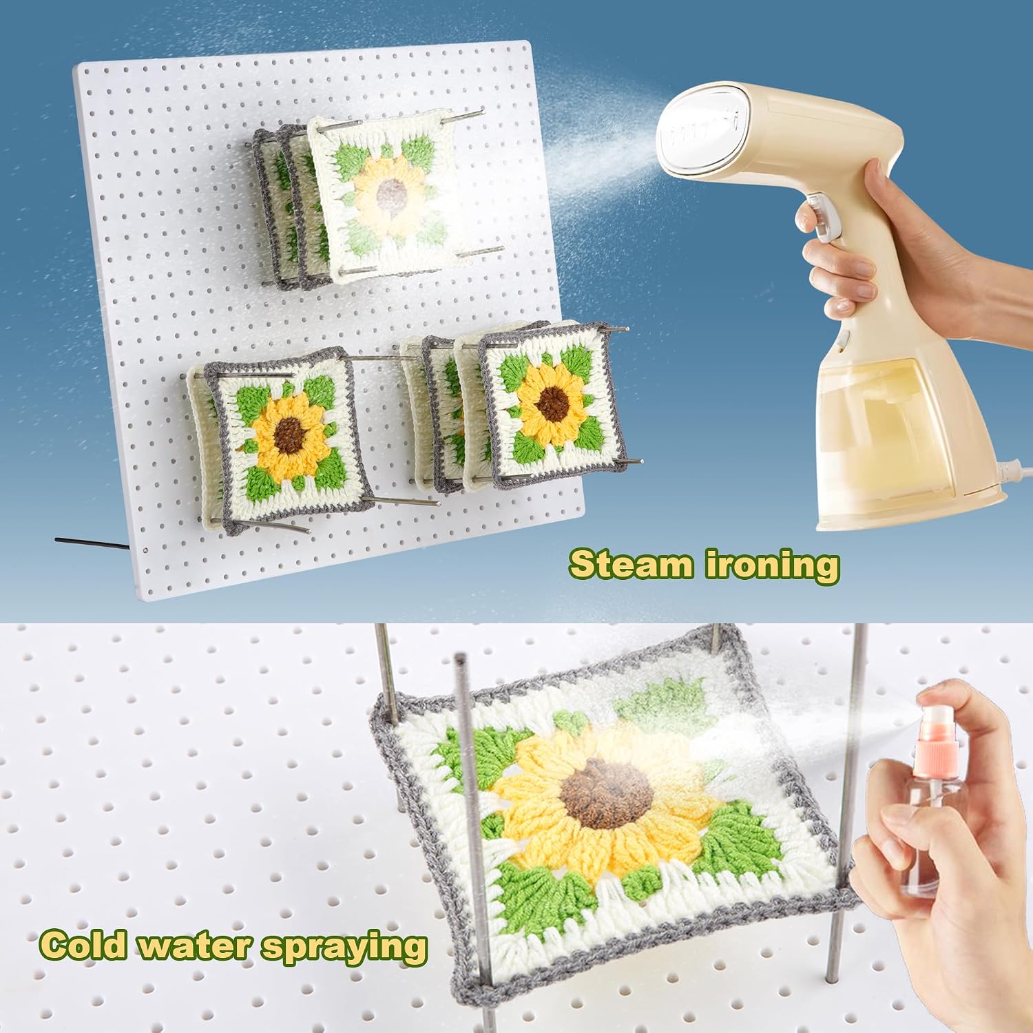 Gooselog Granny Square Blocking Boards for Crochet Projects with 20 Pegs,13"Crochet Blocking Board,Plastic Waterproof Crochet Peg Blocking Board