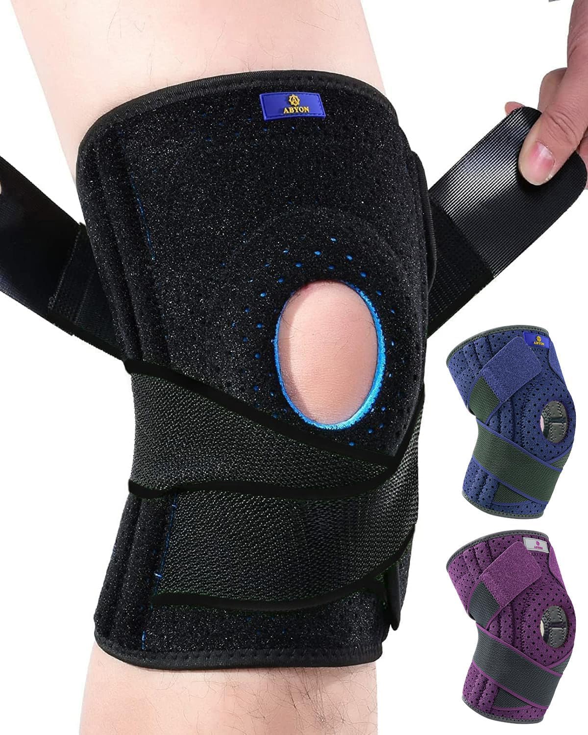 ABYON Ginocchiera Ortopedica, Regolabile Tutore Ginocchio con Stabilizzatori Laterali Rotulea Supporto Sportiva per Uomo e Donne Legamenti Rotula Menisco Artrite (2XL/3XL)