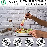 Vista 93 de Party Bargains Disposable Plastic Black Gold Cutlery Set, Infinity Modern Design Utensils, 40 Pack: 16 Forks, 8 Knives, 16 Spoons