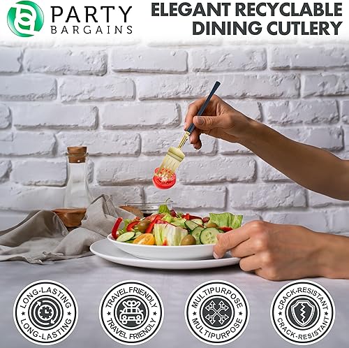 Miniatura 6 de Party Bargains Tenedores de plástico para ensalada, paquete de 40 unidades, color oro marino, desechables, cubiertos infinitos de diseño moderno,