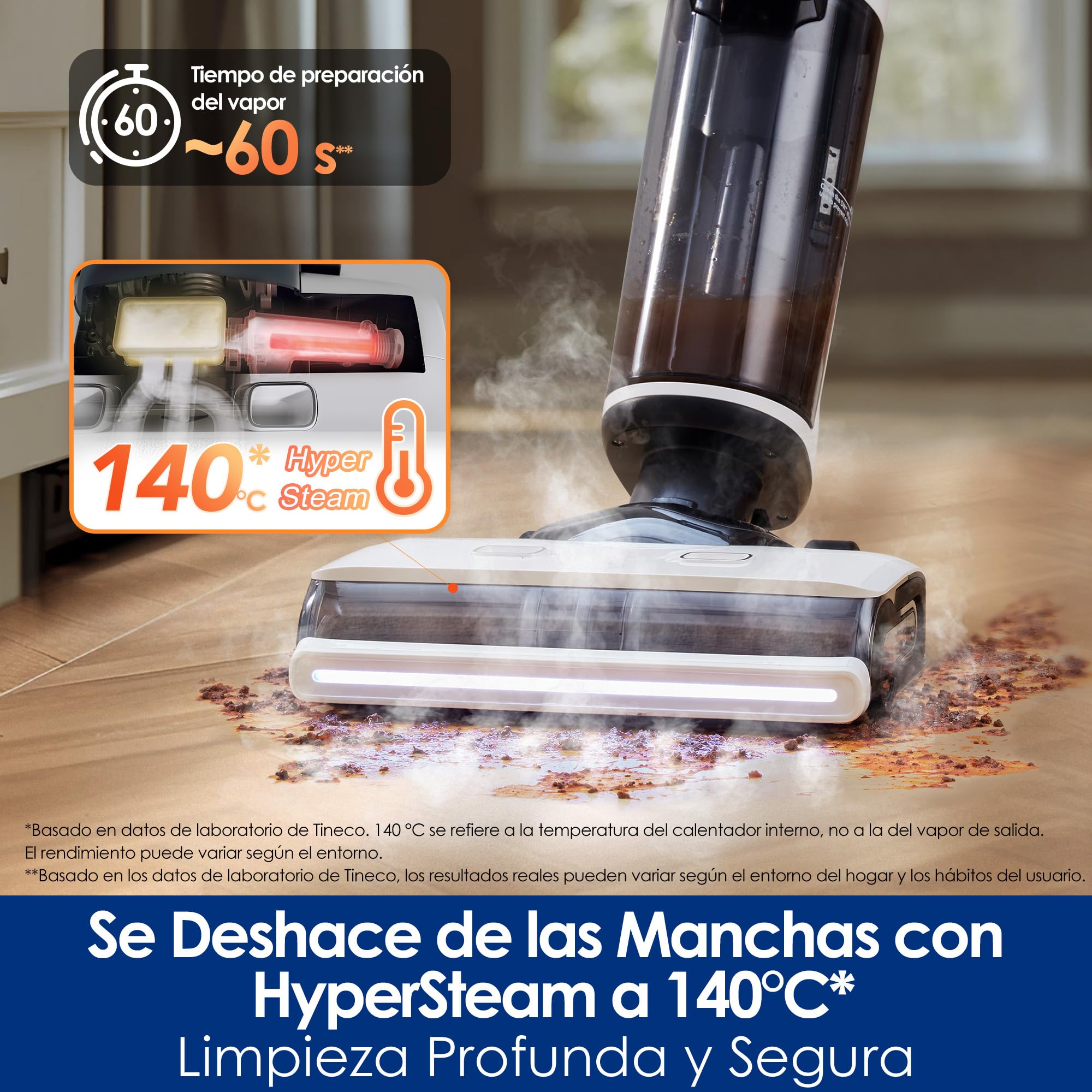 Tineco Floor One S7 Steam Limpiador de Suelos Inalámbricos, Escoba Vapor para Sucios Pantimedias en Suelos Duros con Pantalla, Autolimpieza, Limpieza de Bordes, Autopropulsión | Vapor caliente a 140° C, Limpieza Autopropulsada, Ligera e Inalámbrica, Aspir