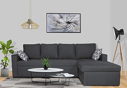 Adorn India Straight Line 5 Seater Corner Cum Bed Descent Right Hand Side (Grey) Fabric