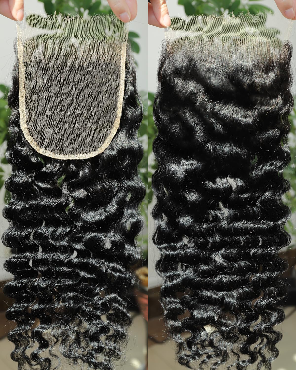 BEEOS HD Lace Closure 5x5 Burmese Curly Human Hair Closure #1 Jet Black Color Pre-Plucked Bleached Knots 14 Inch