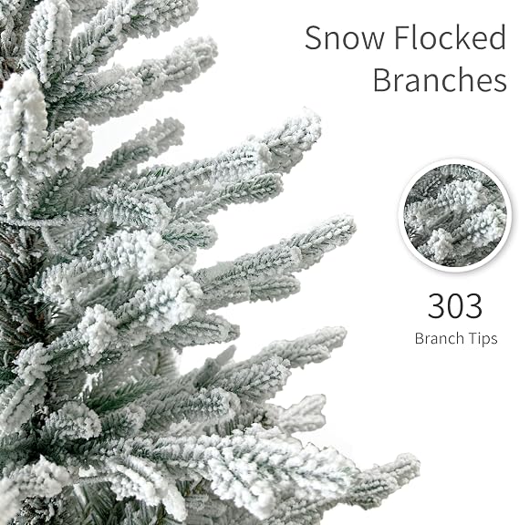 Puleo International 3ft Pre-Lit Potted Flocked Arctic Fir Christmas Tree with 40 Warm White Lights, 303 Realistic Dense Snow Flocked Branch Tips, Easy Setup Artificial Trees with Sturdy Stand