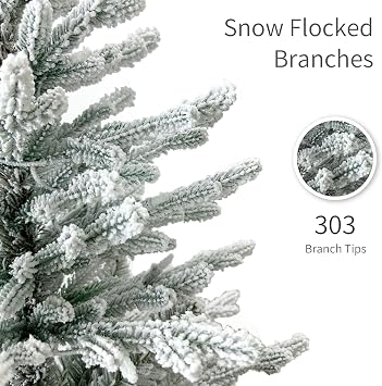 Puleo International 3ft Pre-Lit Potted Flocked Arctic Fir Christmas Tree with 40 Warm White Lights, 303 Realistic Dense Snow Flocked Branch Tips, Easy Setup Artificial Trees with Sturdy Stand