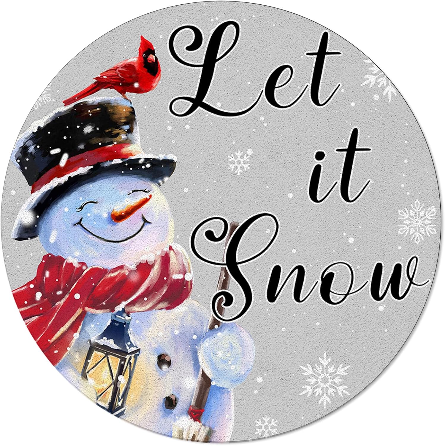 Christmas Snowman Round Area Rug 6ft,Washable Outdoor Indoor Carpet Runner Rug for Bedroom,Kitchen,Bathroom,Living/Dining/Laundry Room,Office,Area+Rug Large Bath Door Mat Grey Winter Snowflake Bird