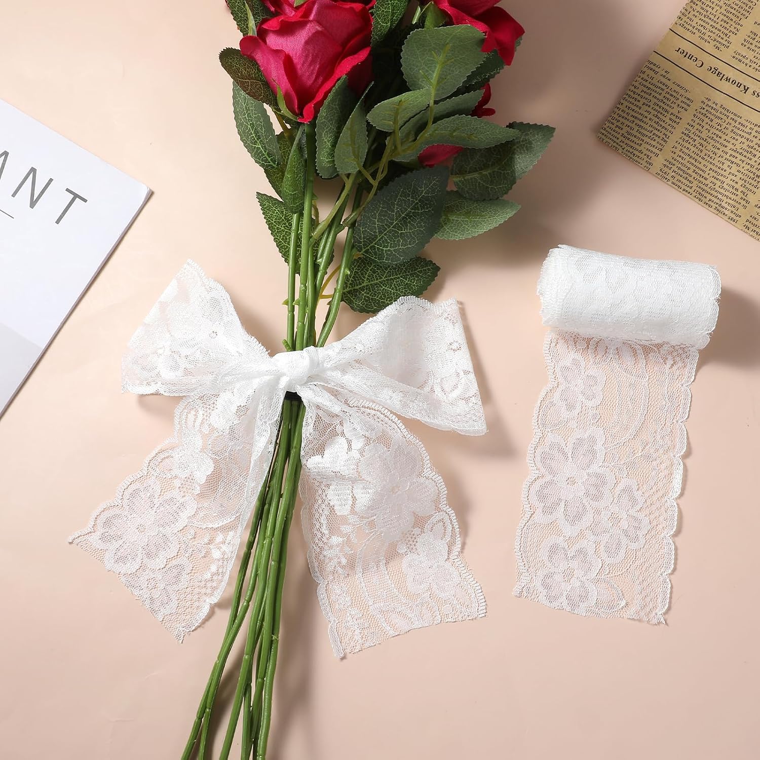 10Yard White Lace Trim, Floral White Lace Ribbon for Sewing, Vintage Laces Fabric for Bouquet, Dresses, Craft, Bag, Gift Package, Wedding Decoration (7.5cm/3inch Width)
