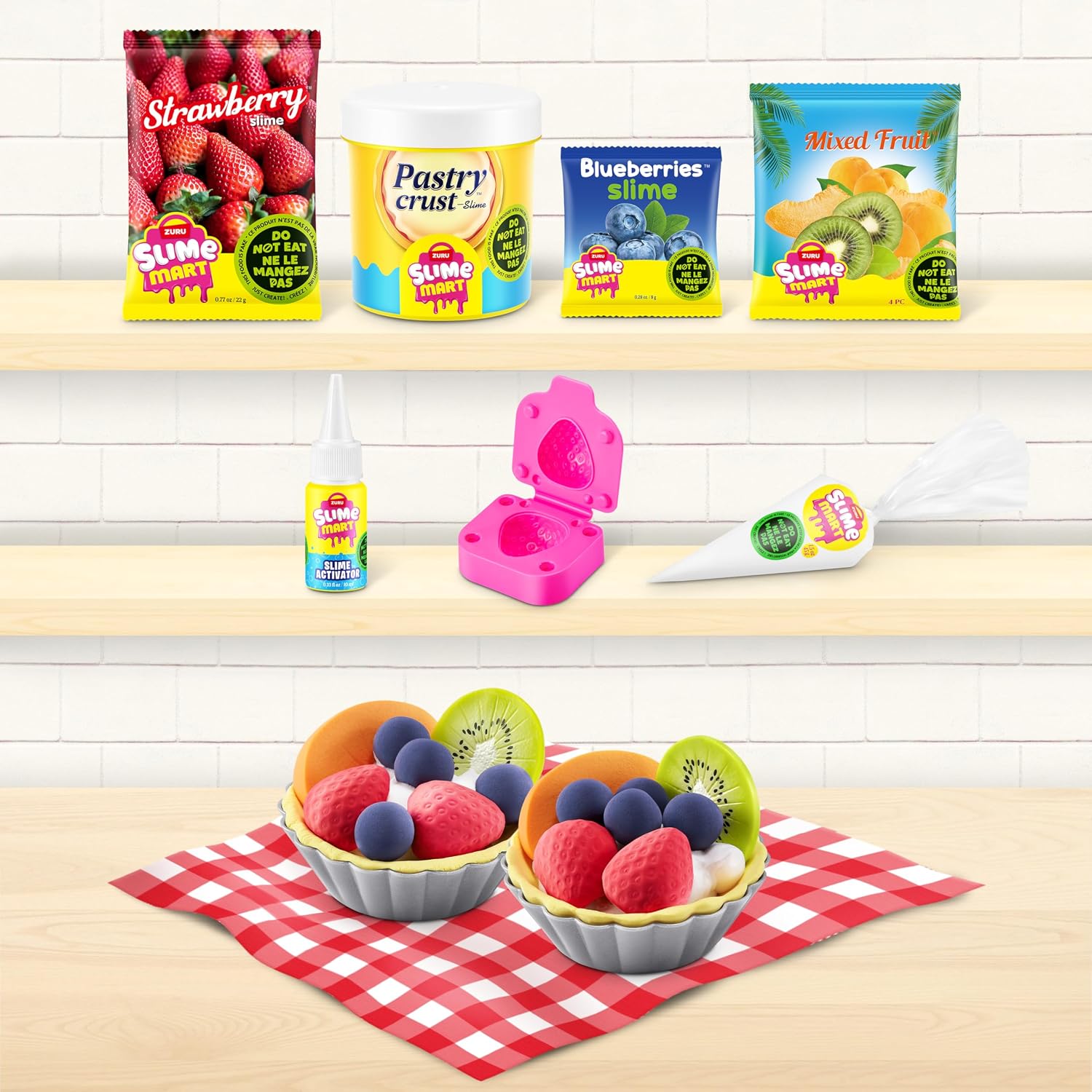 ZURU Slime Mart DIY Fruit Tart Making Kit, Creative Food-Themed Slime Set with Molds and Tools, Ages 6+, Yellow Shopping Bag Style Box