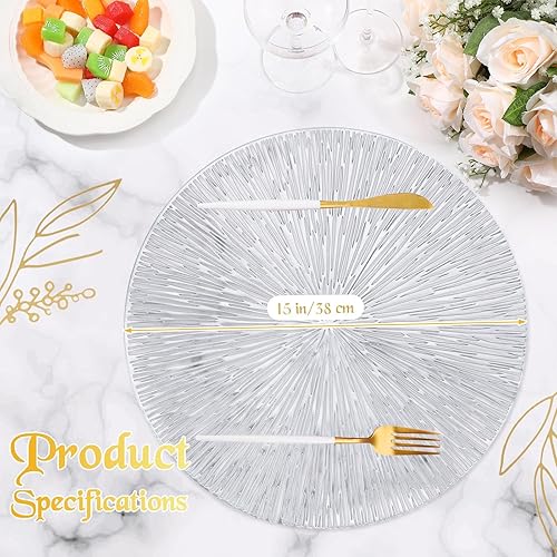 Miniatura 2 de Jinei 24 manteles individuales redondos de vinilo prensado dorado plateado huecos metálicos para decoración de mesa para San Valentín, boda,