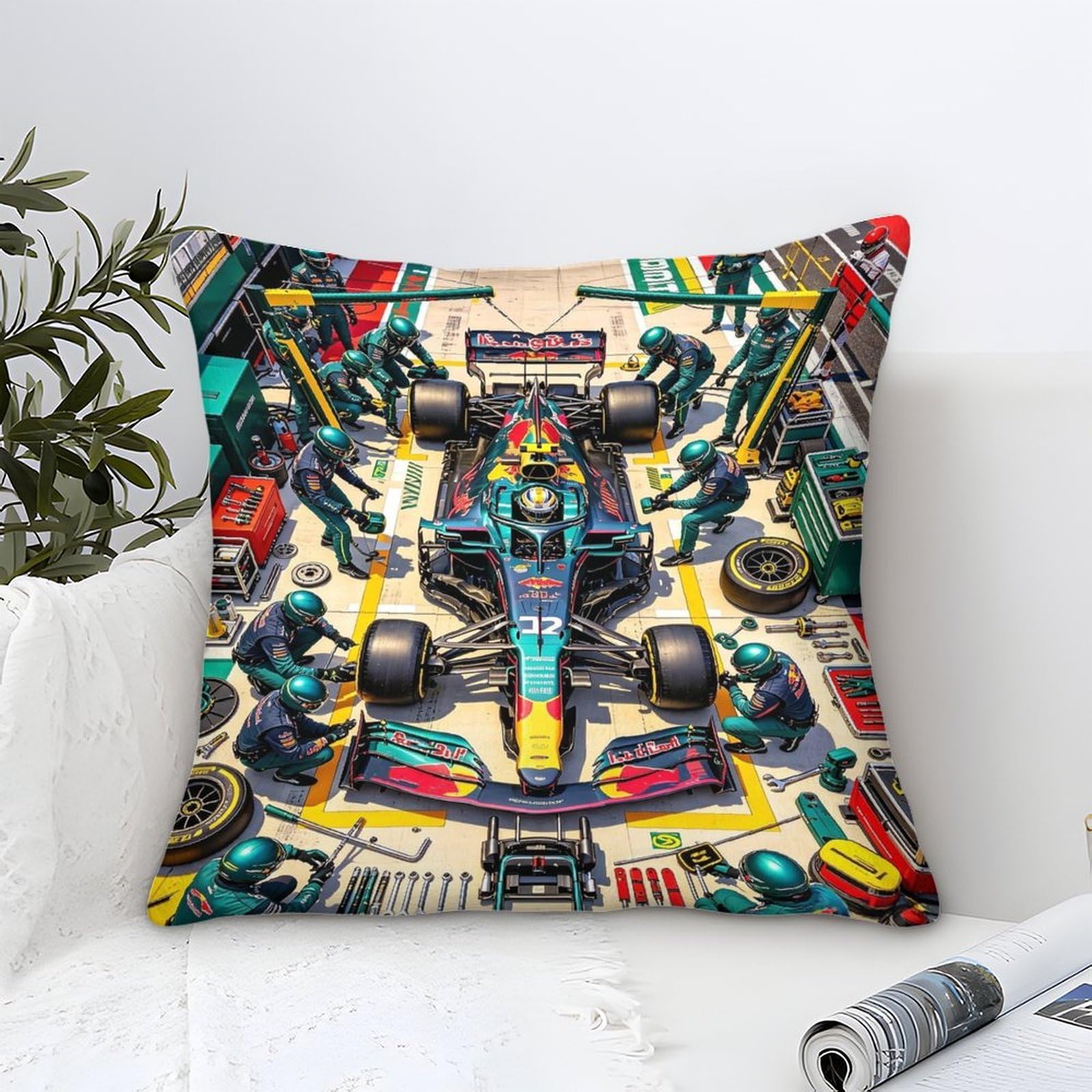 Dafufbw Formulaa Racing-6 Cushion Cover Formulaa Racing Gifts, Room Decor Pit Stop Home Decorations Throw Pillow Case Skull Bedroom Livingroom Couch Sofa 40X40cm