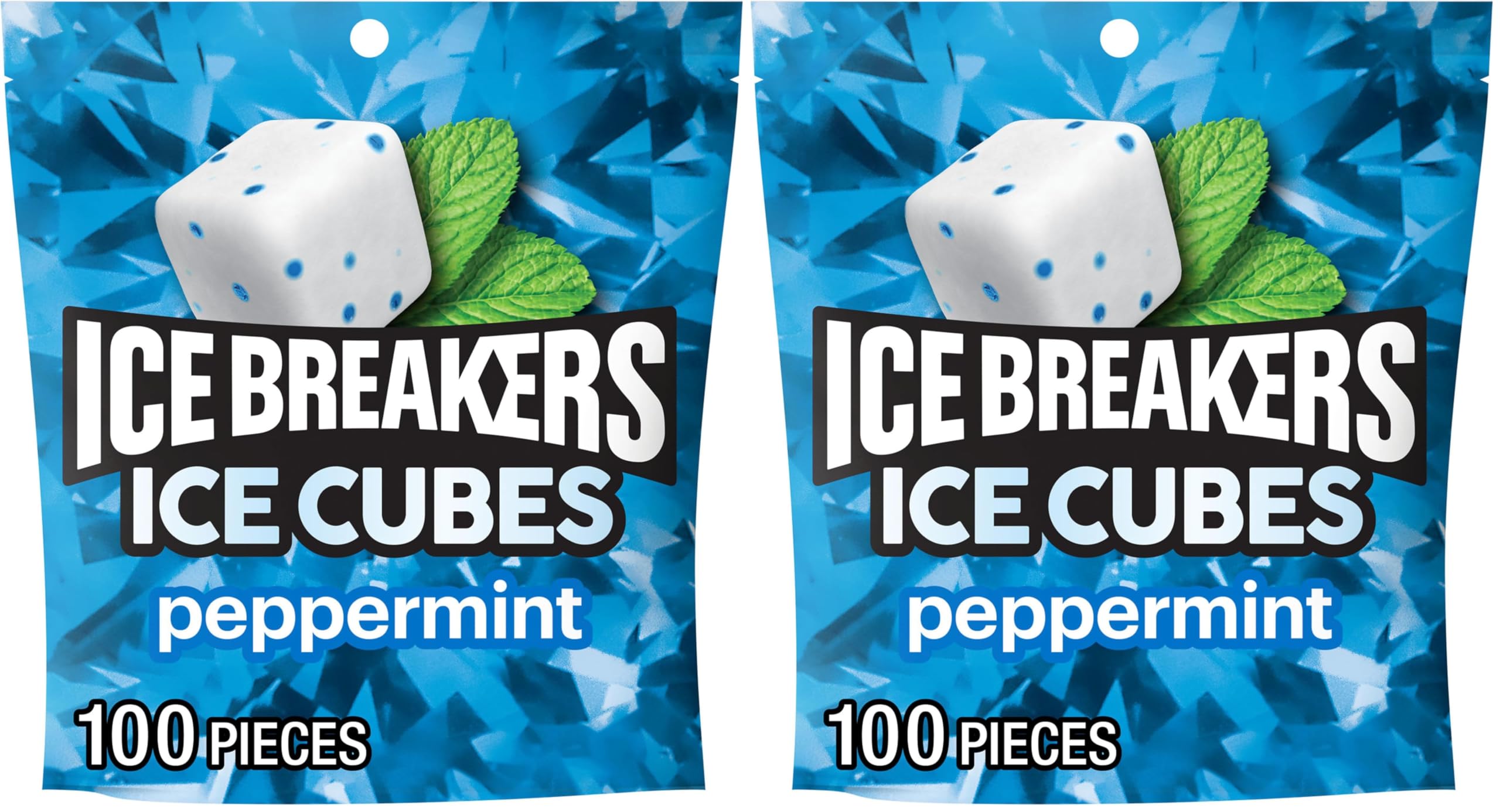 ICE BREAKERS Ice Cubes Peppermint Sugar Free Chewing Gum Pouch, 8.11 Oz (100 Pieces) (Pack of 2)