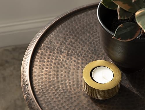 Miniatura 86 de Kate and Laurel Sanzo - Mesa moderna de pedestal para bebidas; 9 x 9 x 23; latón antiguo y negro; mesa auxiliar decorativa con mesa martillada para