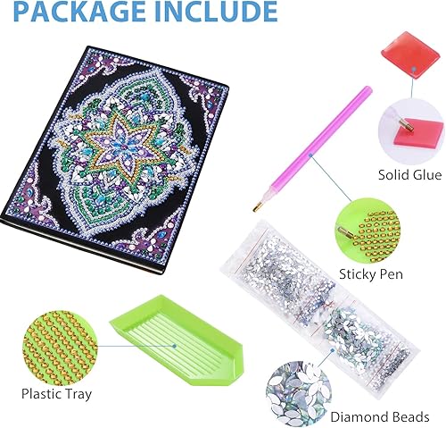 Miniatura 5 de Libro de pintura de arte de diamantes, cuaderno de bricolaje con forma especial, diario de mandala con cubierta de arte de diamante, 100 páginas/50