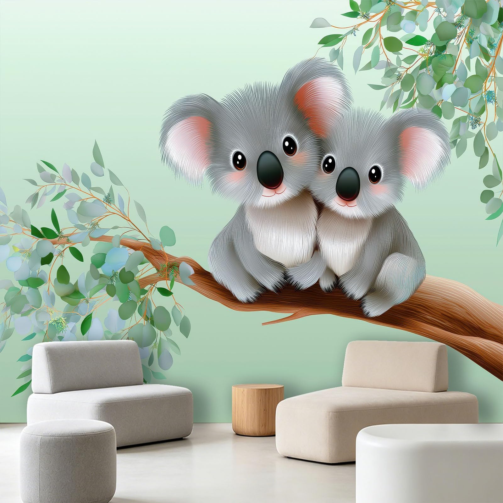 Mural de pared con diseño de rama de koala, póster decorativo para pared, diseño de mascotas lindas, arte de naturaleza, papel pintado fotográfico para sala de estar o dormitorio, 200 x 140 cm (ancho
