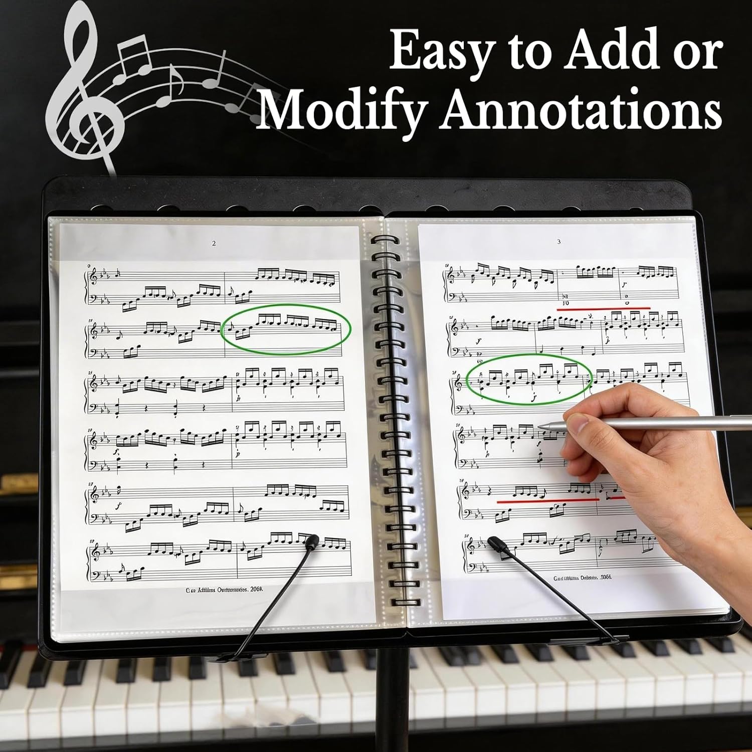 Sheet Music Folder 1 Pack, 40 Sleeves Hold 80 Pages, Easy to Annotate Pages, Music Binder with Spiral Binding that Stays Open and Lays Flat, Includes Label (Black)