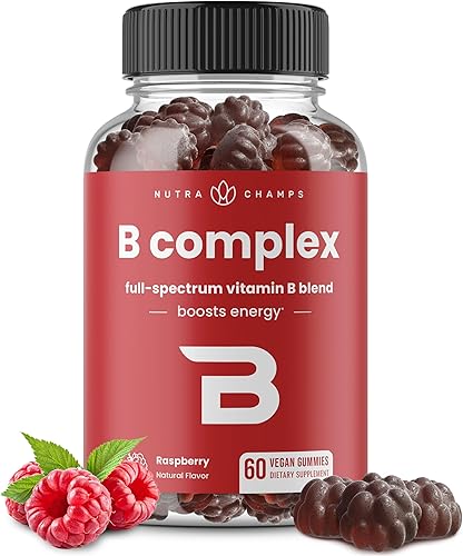 NutraChamps Gomitas de complejo de vitamina B, gomitas de vitamina B aumentan la energía, vitaminas del complejo B B1, B2 (riboflavina), B3