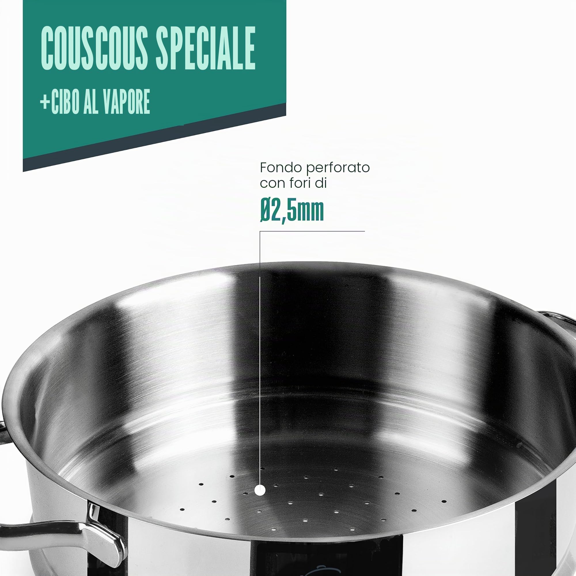 Lacor - 32524 - Cous Cous Base, Acciaio Inox 18/10, Vaporiera e Cous Cous, Lavabile in Lavastoviglie, ø24cm