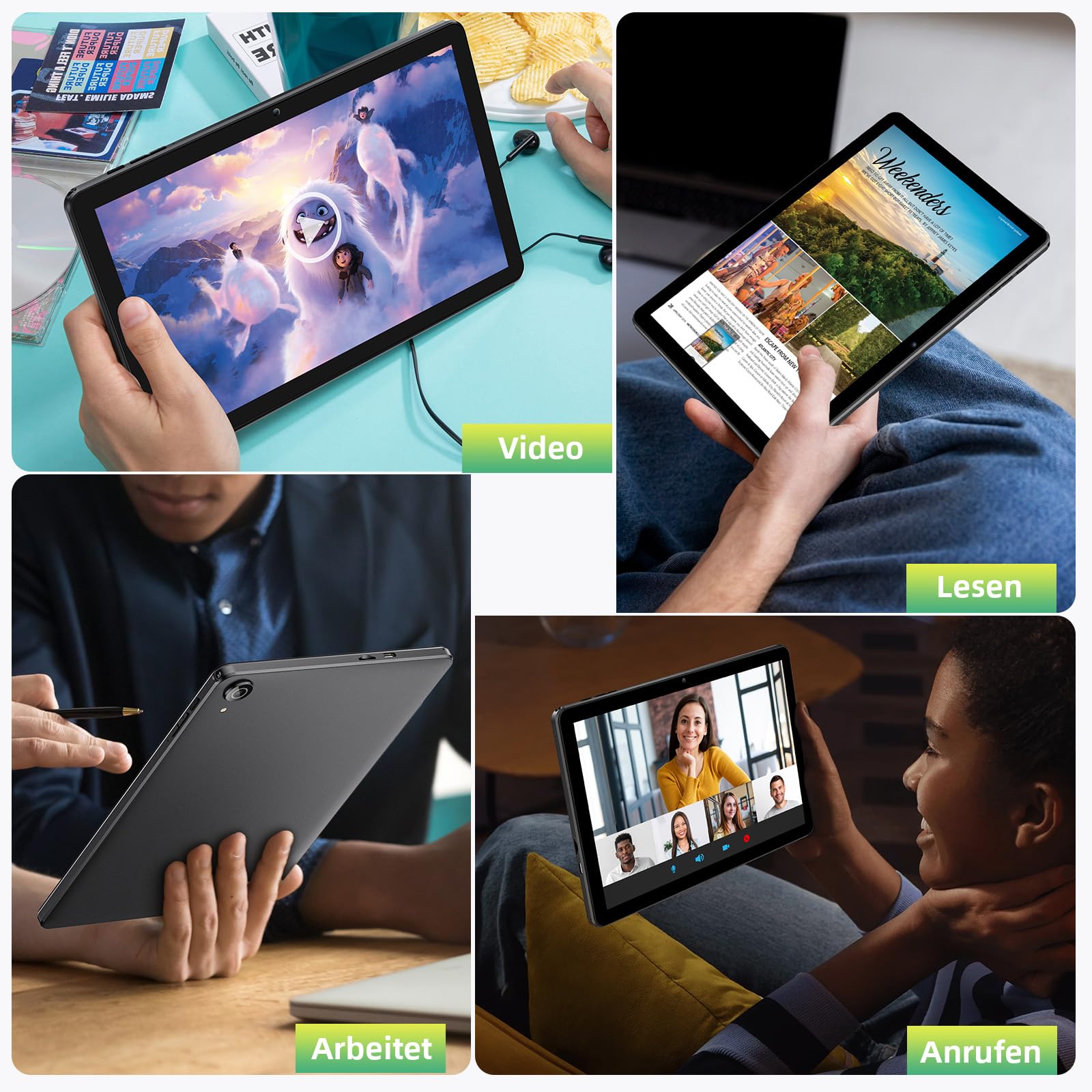 Tablet 10 Zoll, Android 15 Tablets mit Hülle, Unisoc T30 Quad-Core, 18 GB RAM + 128 GB ROM + 1 TB TF, 1280x800 HD IPS Display, 5MP + 8MP Duale Kamera, 6000 mAh, WiFi 6, BT 5.0, Widevine L1 (K70)
