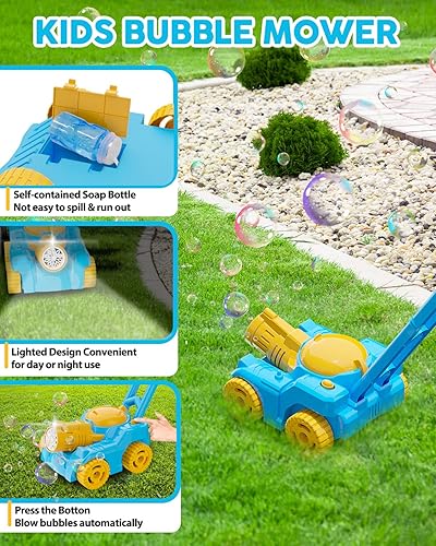 Miniatura 3 de NAPEI Máquina de burbujas cortacésped de burbujas para niños pequeños de 1 a 3 años cortacésped de juguete cortacésped soplador de burbujas