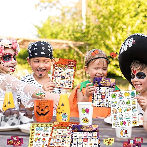 Miniatura 6 de Tarjetas de bingo de Halloween, 24 jugadores, juego de bingo de Halloween para niños y adultos con calcomanías de conejo, lindo juego de fiesta para