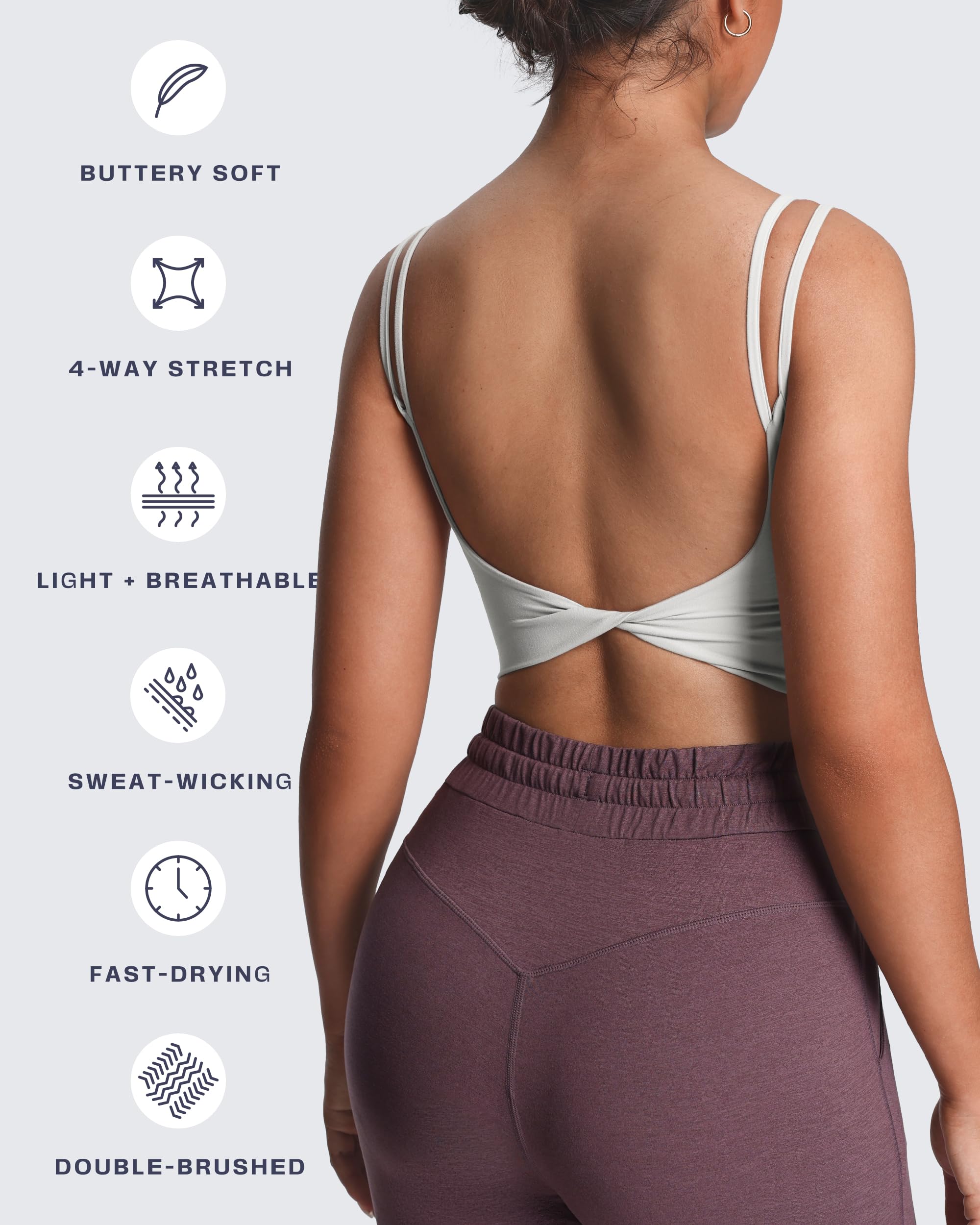 Aoxjox Damskie biustonosze treningowe sportowe, fitnessowe, wyściełane, bez pleców, joga crop tank top, na ramiączkach
