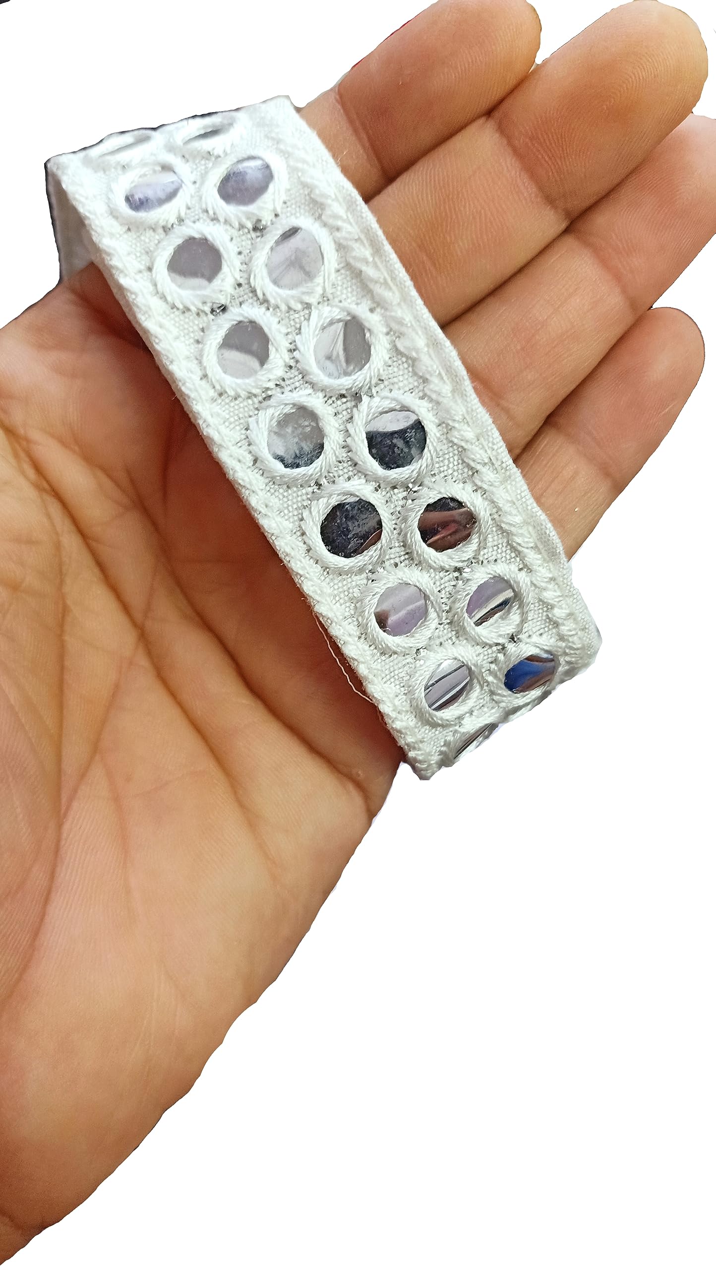 RN Creation White Lace Borders Material Mirror Work Embroidery Design with White Cotton Thread for Sarees Dress Lehenga Palazzos Dupatta Bloise Kurtis Hijabs Home Decor Projects"(9 Meter)