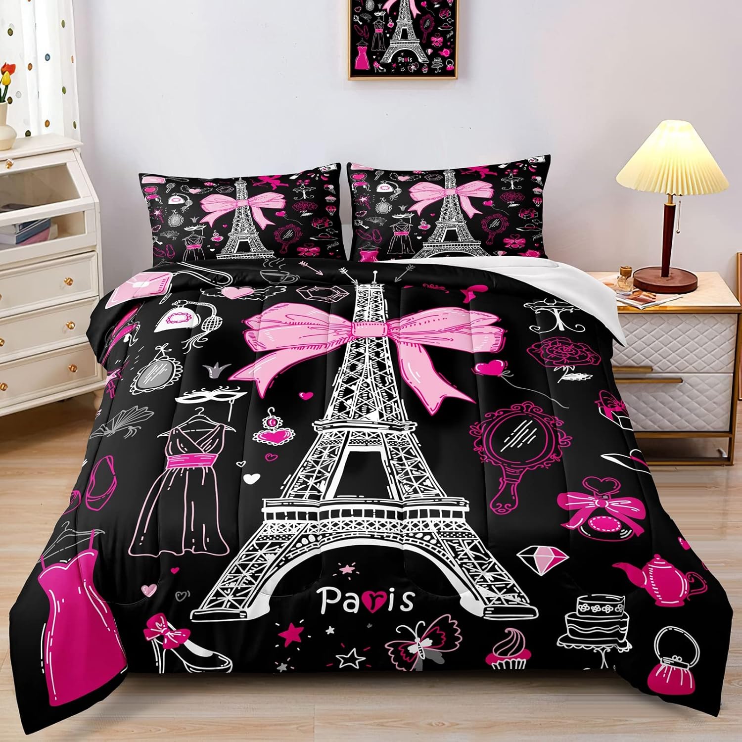BDUCOK Eiffel Tower Comforter Set Twin Size Paris Bedding