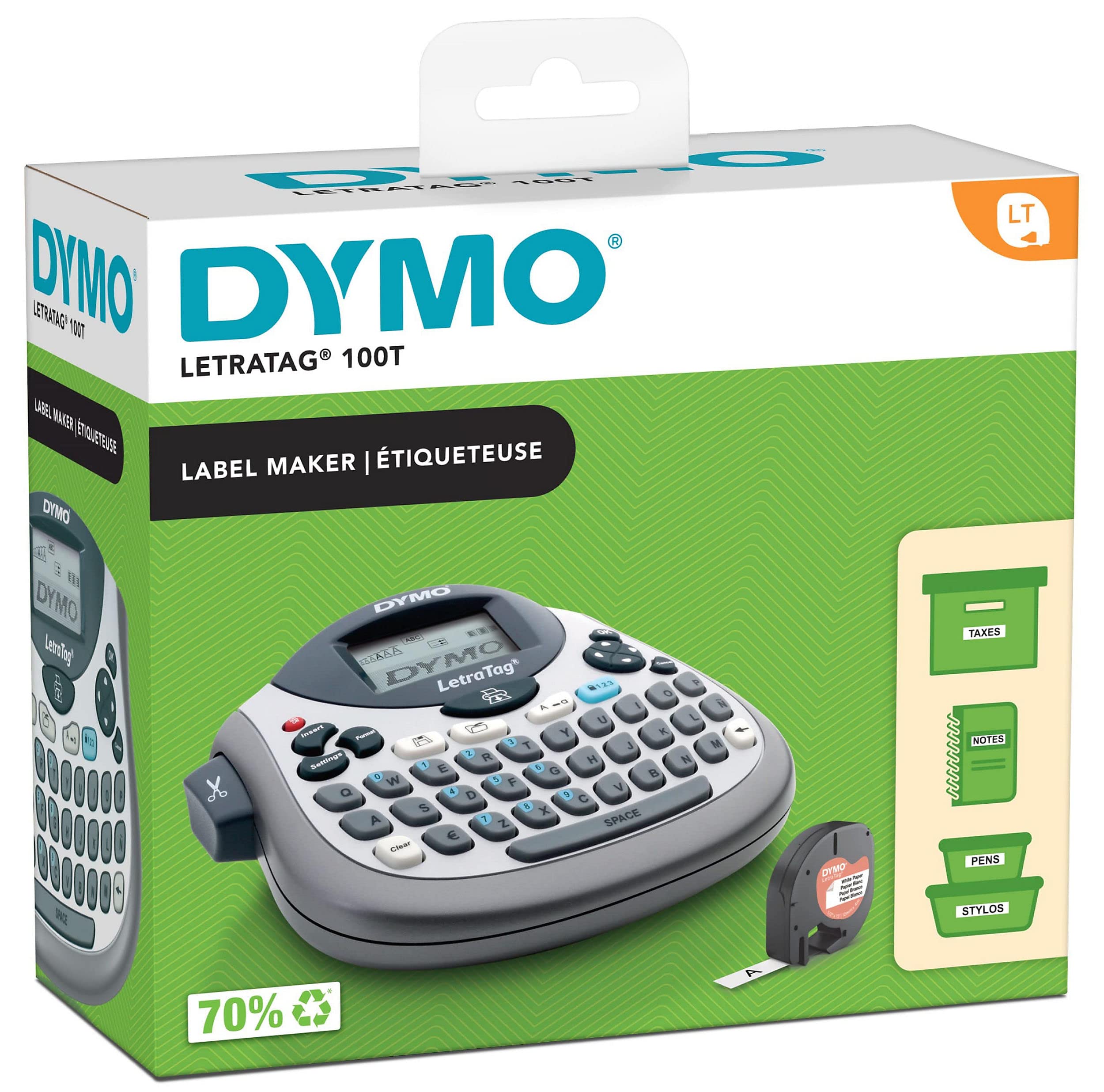 Dymo LetraTag LT-100T Etichettatrice | Macchina etichettatrice palmare | Portatile QWERTY/Display LCD a 13 caratteri | Ideale per casa o ufficio