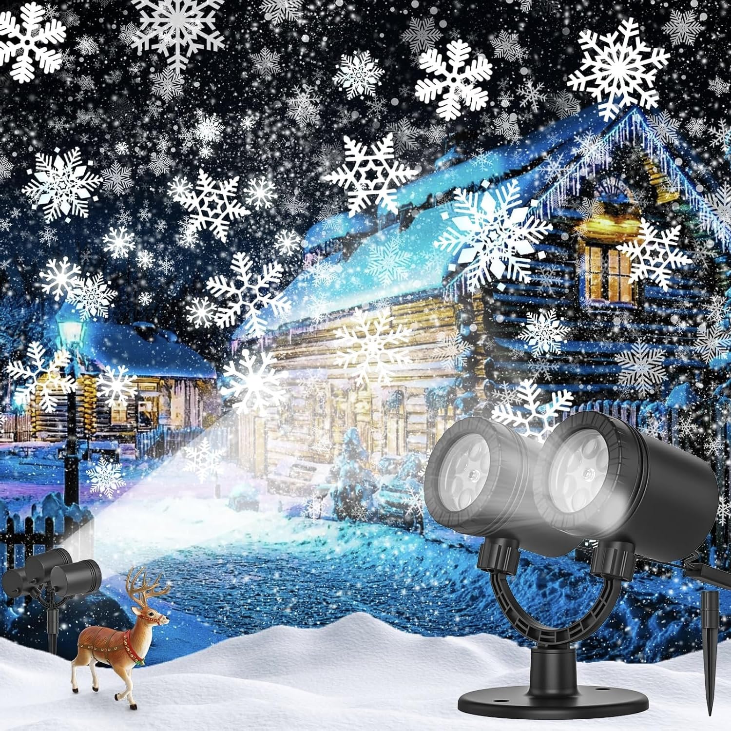 Schneeflocken Weihnachtsdeko Outdoor Projektor LED Licht Doppelkop Wasserdichte Weihnachtsbeleuchtung Aaußen für laser projektor outdoor für Gartenpartys zu Hause [Energieklasse A] [Energieklasse A]