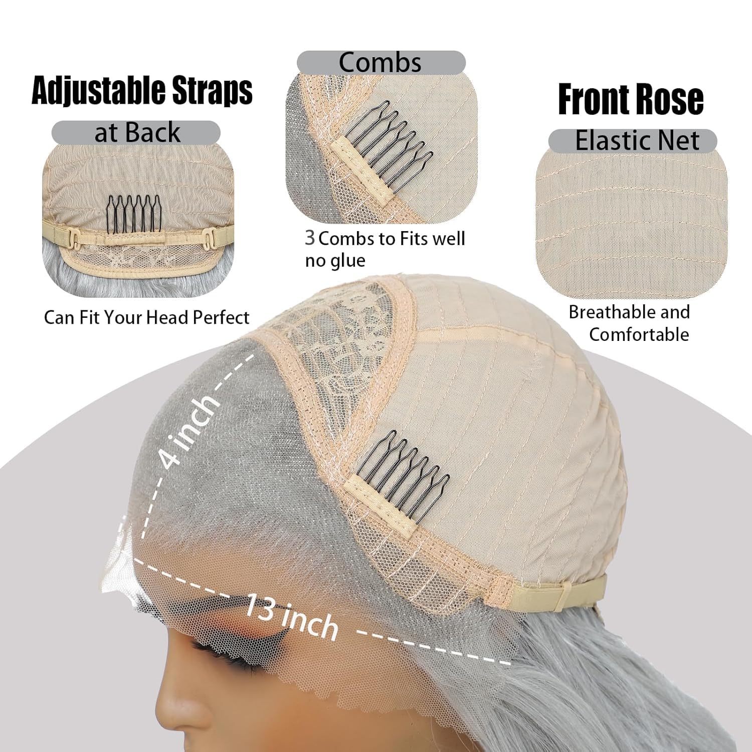 Silver Grey Lace Front Wigs for Women 13x4 Long Layered Loose Wavy HD Lace Frontal Tiny Knots M Natural Hairline Pre Plucked 26 Inch Synthetic Wig for Fashion Girls
