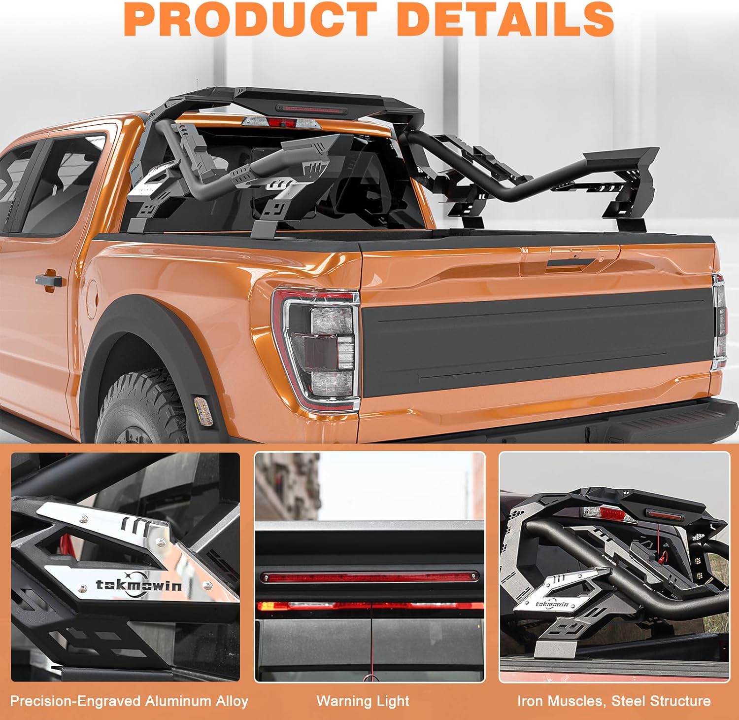 Roll Bar for Mid-Size & Full-Size Pickup Truck,Universal Adjustable Sport Chase Rack Roll Cage Compatible with Ram 1500,Ford F-150,Chevy Silverado 1500 & GMC Sierra 1500,Tacoma,Tundra, Ranger