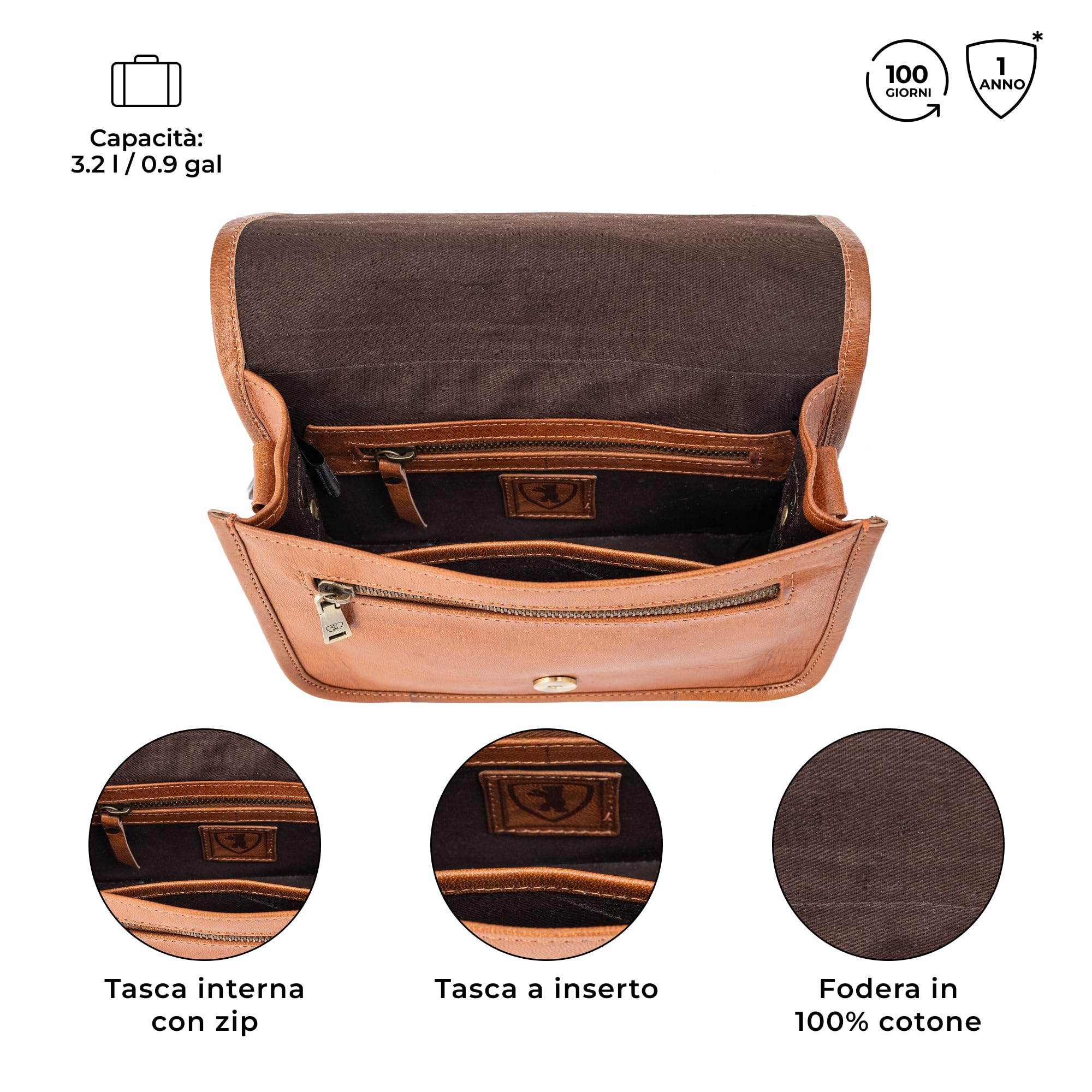 Berliner Bags Lisbon Borsa a Tracolla Donna in Pelle, Borsa Piccola con Patta e Chiusura Magnetica – Marrone