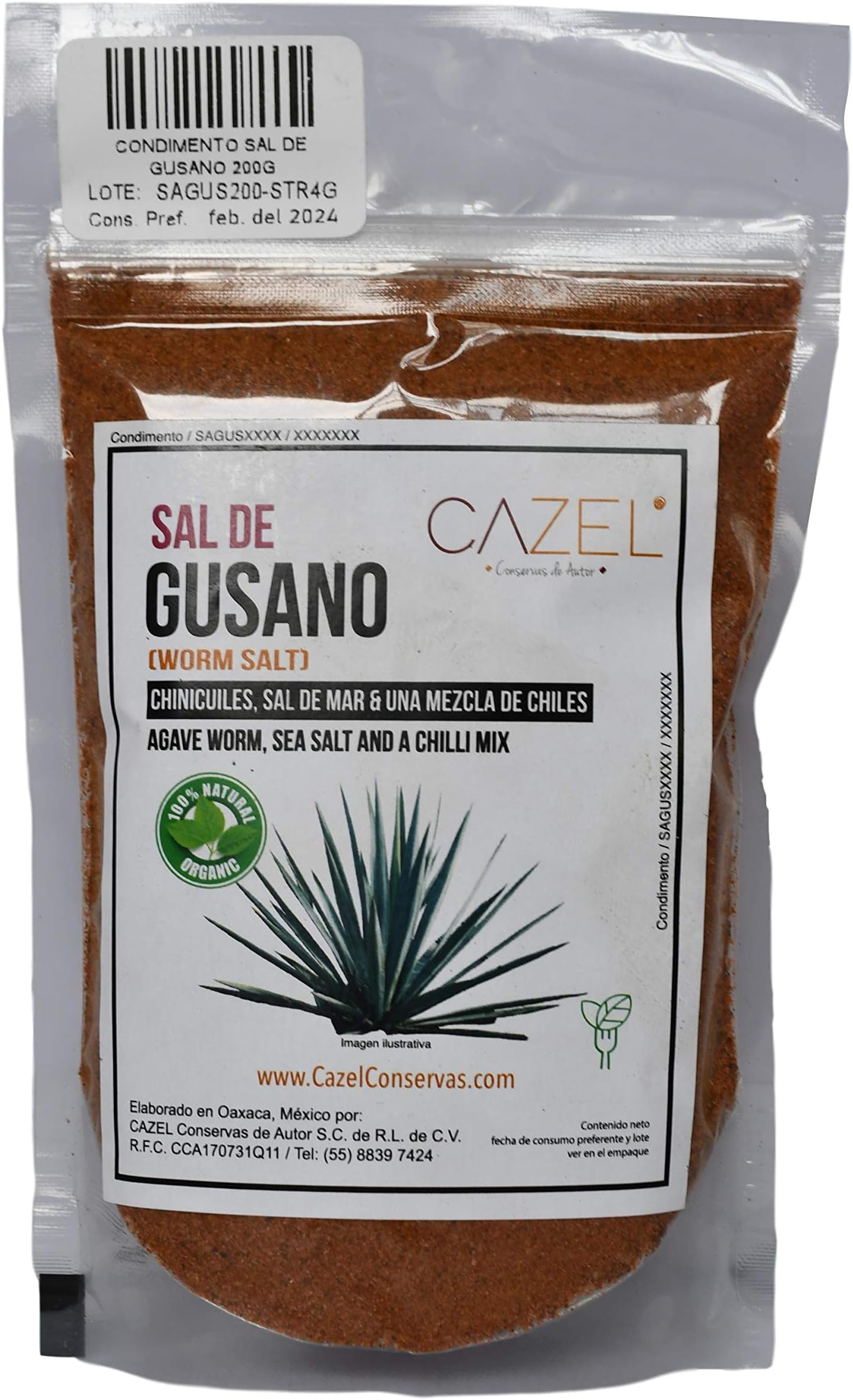 Cazel Sal de Gusano 200 G Agave Worm Salt 7 Oz