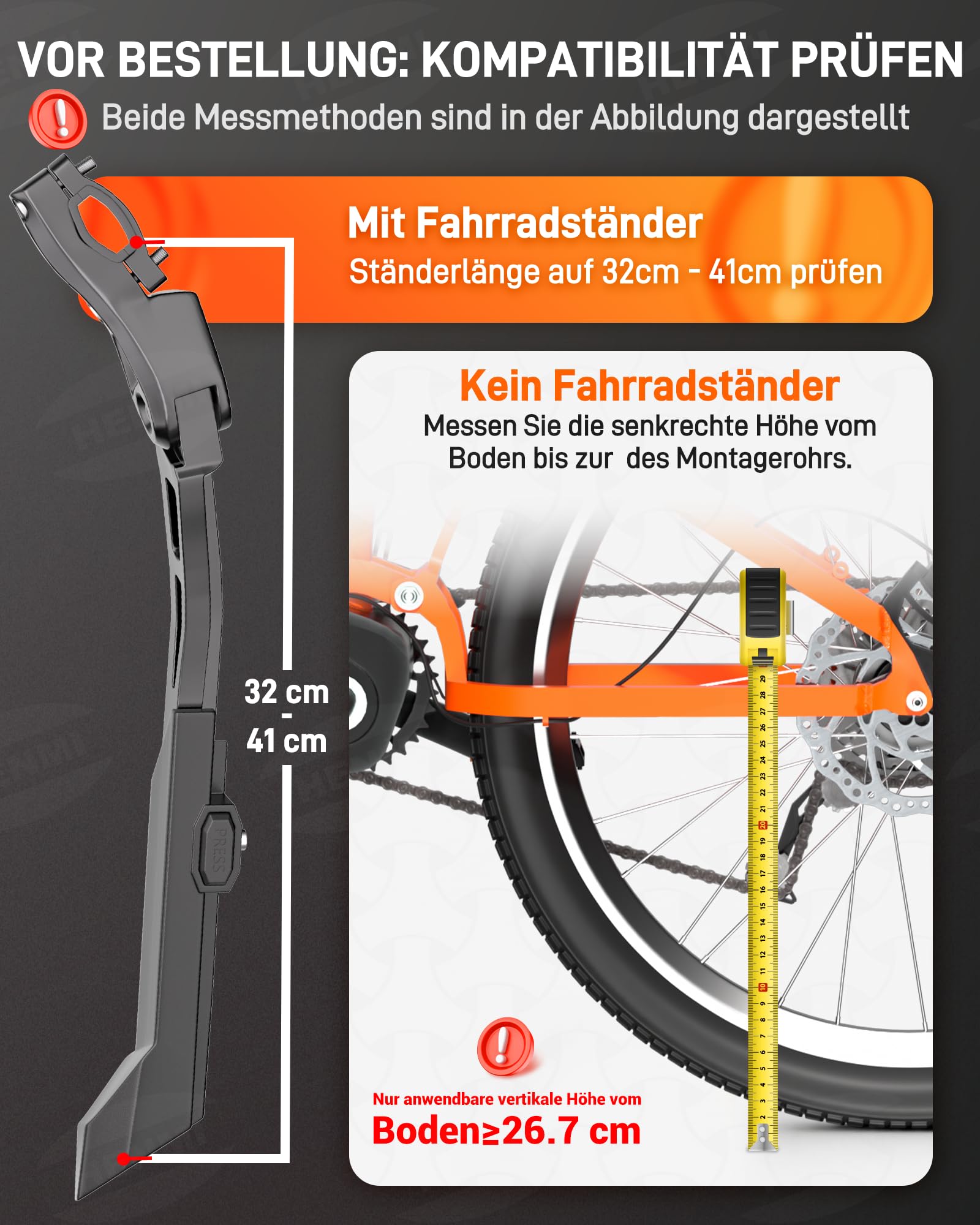 HENMI Fahrradständer 24-29 Zoll Pro+, Schnelle Höhenverstellbarer Fahrrad ständer aus Aluminium, Extra Stabil Seitenständer für Mountainbike e Bike Rennrad City Trekking