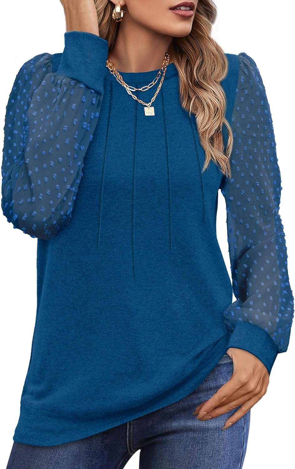 Aokosor Ladies Tops Womens Long Sleeve Tops Women Pleated Blouse Lace Women Top