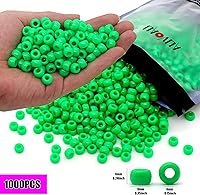 Vista 2 de 1000Pcs Cuentas de Pony 9mm Verde Plástico Barril Cuentas de Pony para Collar, Cuentas de Pelo para Trenzas, Cadena de Llavero, Fabricación